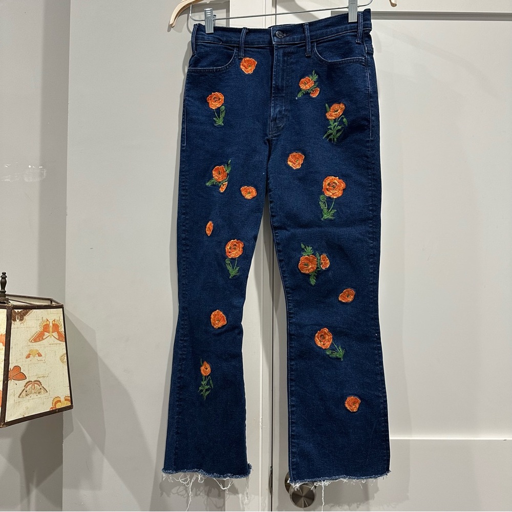 Mother The Hustler Ankle Fray Jeans In A Field of Poppies